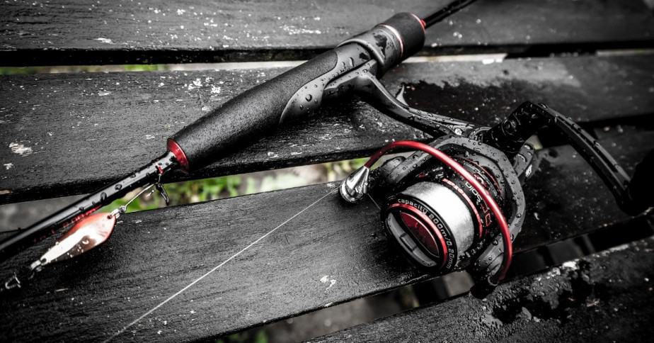 Spinning reel combo ready for bass fishing